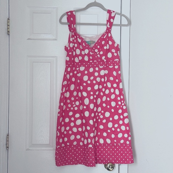 Women's Boden Pink White Polka Dot Dress Size 8 Regular Empire Sleeveless - Picture 1 of 8